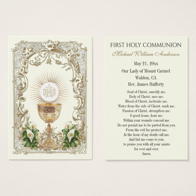 Carte Sainte de Communion de Garçon Catholique de  (Devant & derrière)