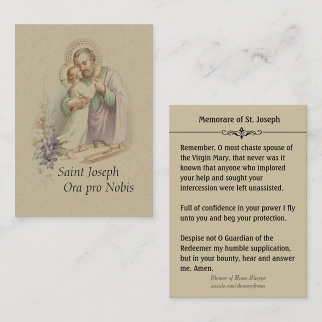 Carte sainte de Jésus Memorare d'enfant de St (Devant / Derrière)