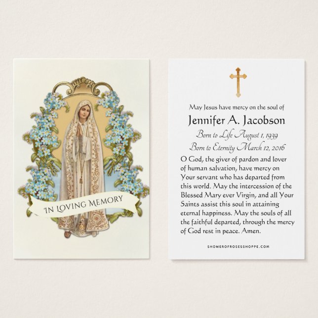 Carte Sainte de la Vierge Marie funéraire (Devant & derrière)