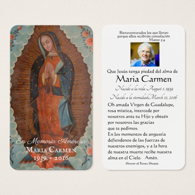 Carte Sainte de l'espagnol catholique Marie funéra (Devant & derrière)