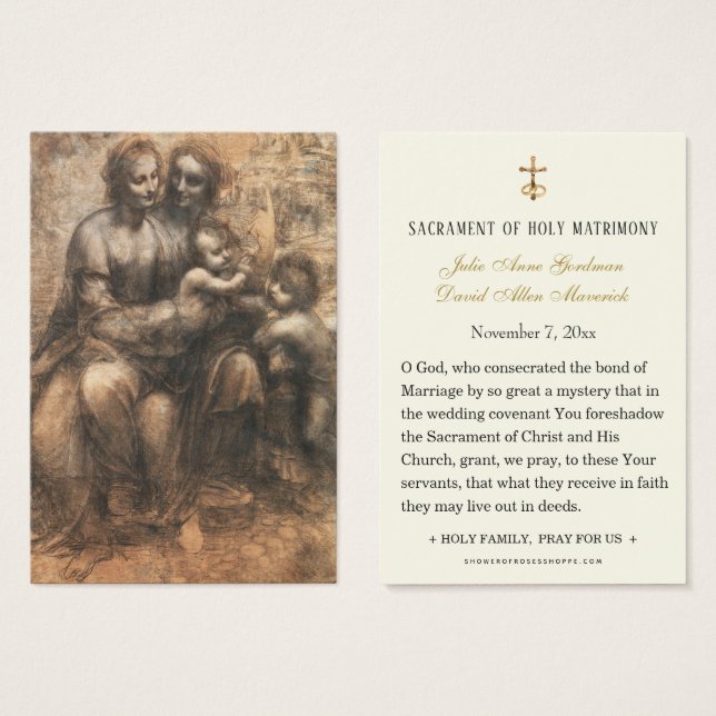 Carte Sainte de mariage catholique Léonard de Vinc (Devant & derrière)