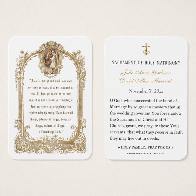 Carte Sainte de Mariage Catholique Traditionnel (Devant & derrière)