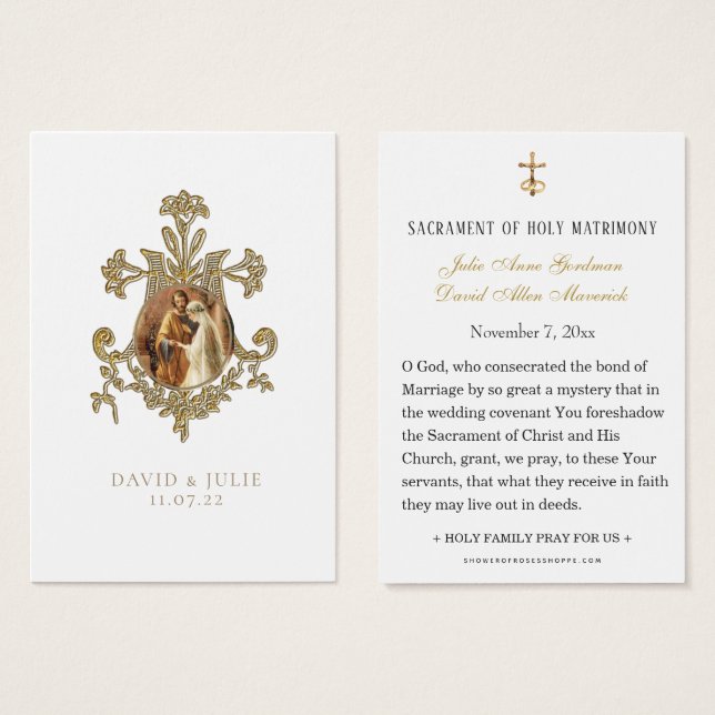 Carte Sainte de Mariage Catholique Traditionnelle (Devant & derrière)