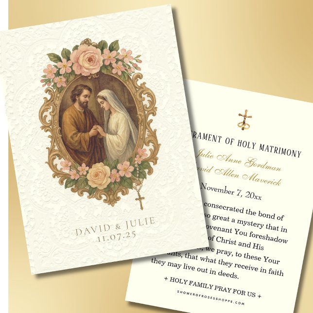 Carte Sainte de Mariage Fleurie Or Catholique (Créateur téléchargé)
