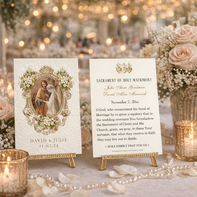 Carte Sainte de mariage florale dorée catholique (Créateur téléchargé)