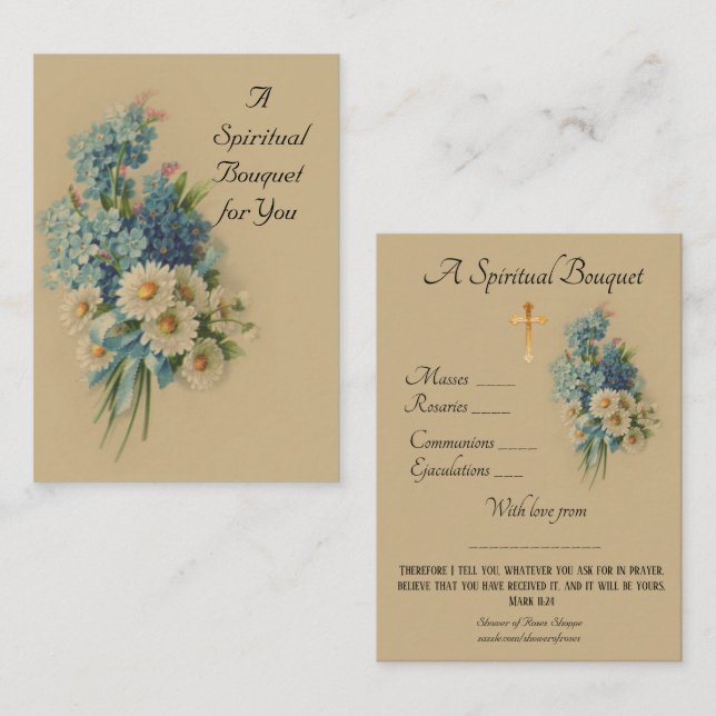 Carte sainte de prière vintage de bouquet (Devant / Derrière)