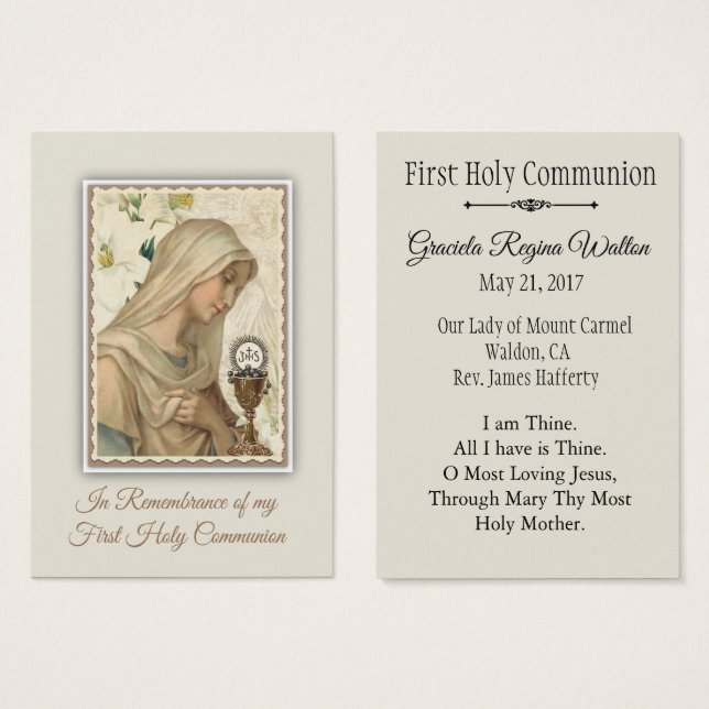 Carte Sainte de Souvenir pour la Première Sainte C (Devant & derrière)