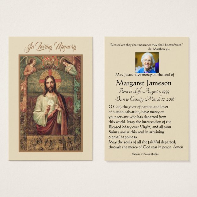 Carte Sainte du Mémorial catholique Jésus (Devant & derrière)