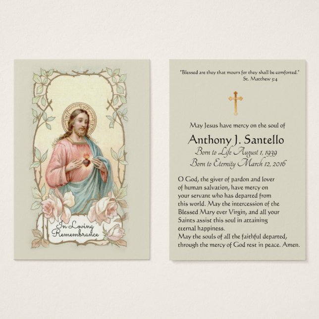 Carte Sainte du Mémorial du Sacré-Coeur catholique (Devant & derrière)