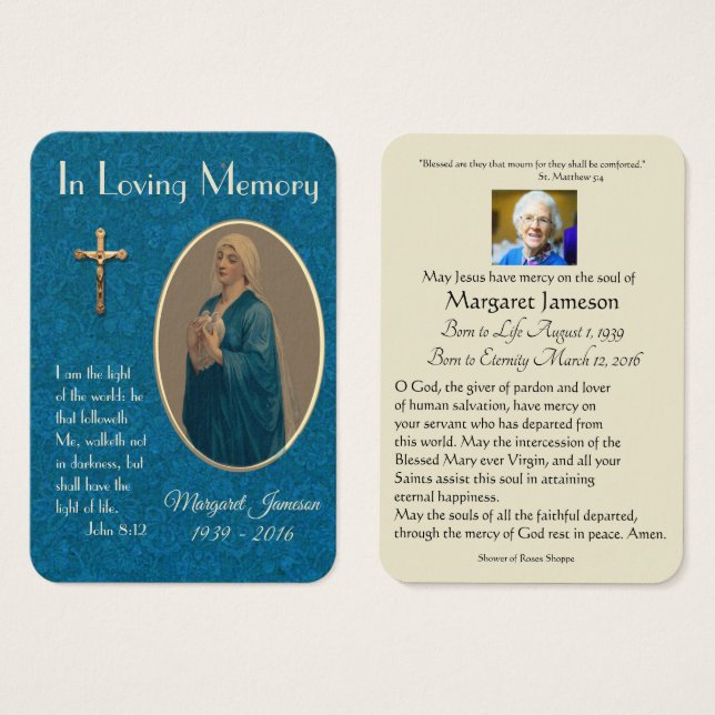Carte Sainte du Mémorial funéraire catholique Vier (Devant & derrière)