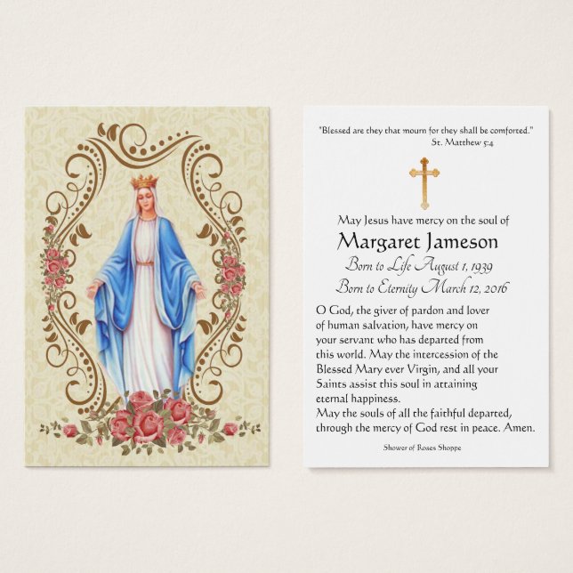 Carte Sainte du Mémorial funéraire catholique Vier (Devant & derrière)