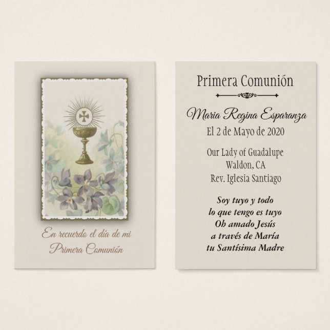 Carte Sainte Espagnole pour la Première Communion (Devant & derrière)