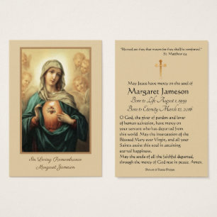 Carte sainte funèbre catholique bénie de Vierge