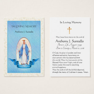 Carte sainte funèbre catholique bénie de Vierge