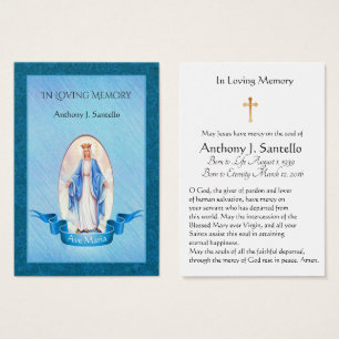 Carte sainte funèbre catholique bénie de Vierge