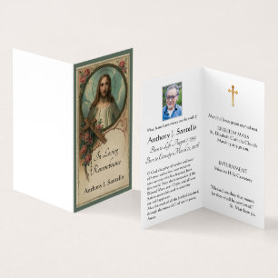 Carte sainte funèbre catholique de Jésus de coeur