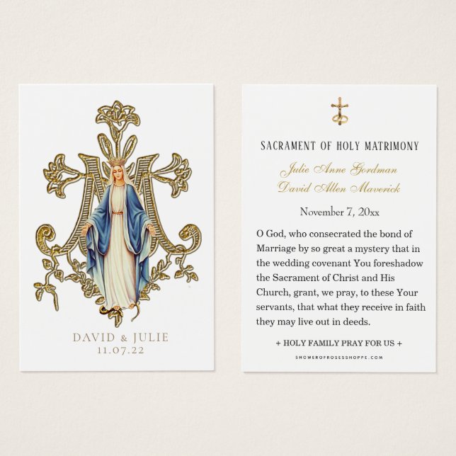 Carte Sainte Mariage catholique Vierge Marie (Devant & derrière)