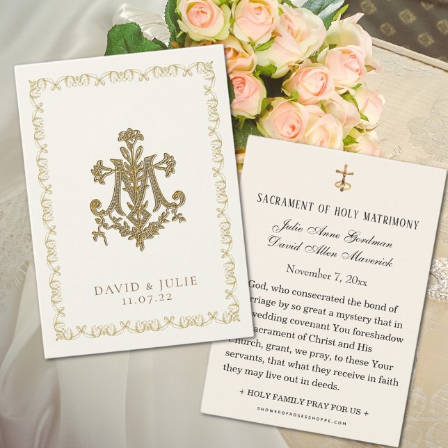 Carte Sainte Marie de Mariage Fleurie (Easy to personalize Marian Cross wedding prayer cards)