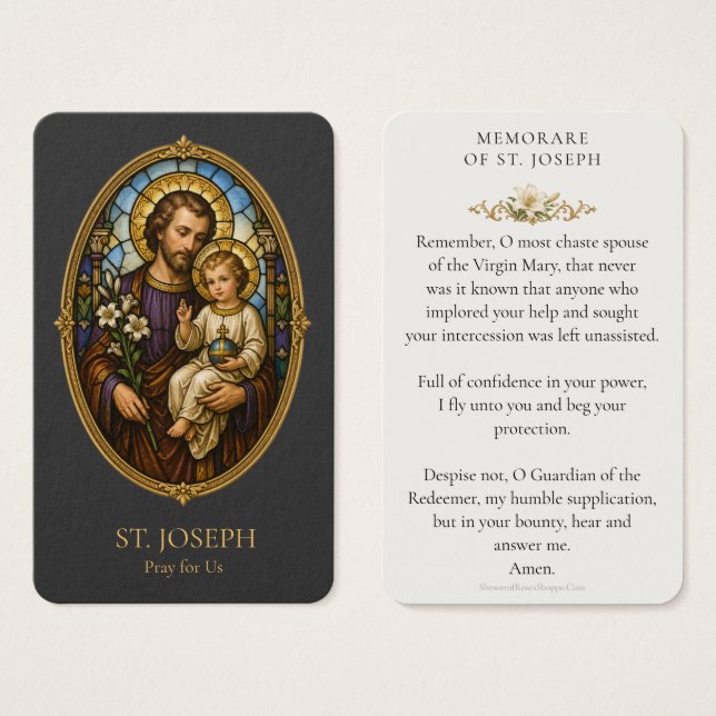Carte Sainte Prière Memorare de Saint Joseph (Devant & derrière)