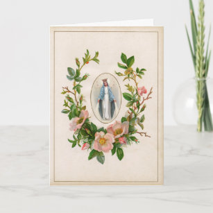 Carte Sainte Vierge Marie Florale Vintage