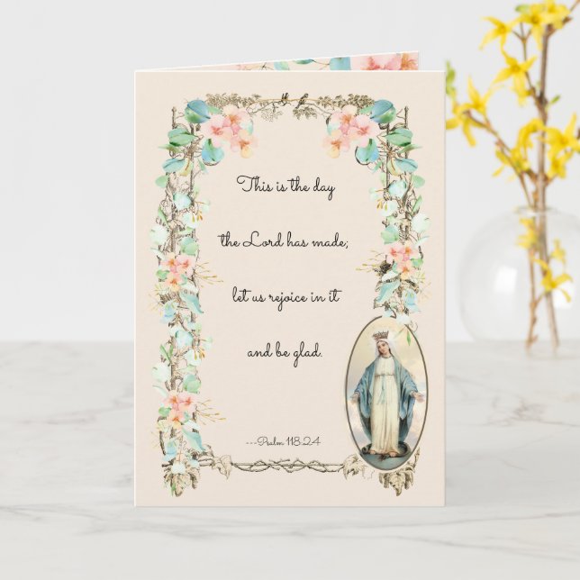 Carte Sainte Vierge Marie Florale Vintage (Fleur jaune)