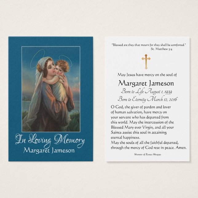 Carte Sainte Vierge Marie Jésus funéraire - (Devant & derrière)