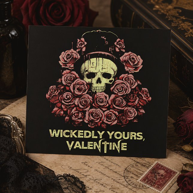 Carte Saintement vôtre Crâne & Roses Saint-Valentin goth (Créateur téléchargé)