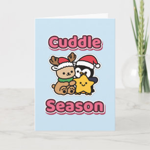 Carte Saison câlins Adorable Renne et Étoile Pingouin