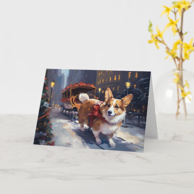 Carte Saison de Noël de Corgi (Fleur jaune)