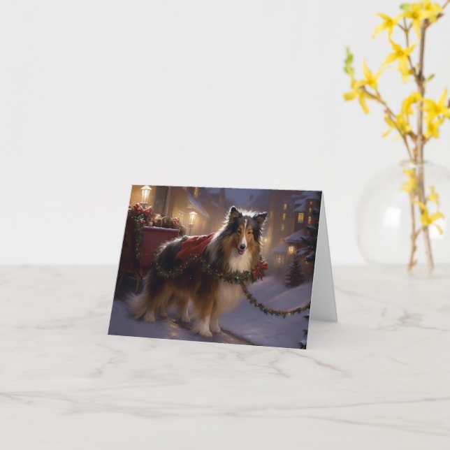 Carte Saison de Noël du Shetland Sheepdog (Fleur jaune)
