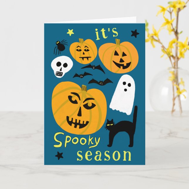 Carte Saison éffrayante Citrouilles Ghost Bat HAPPY HALL (Fleur jaune)