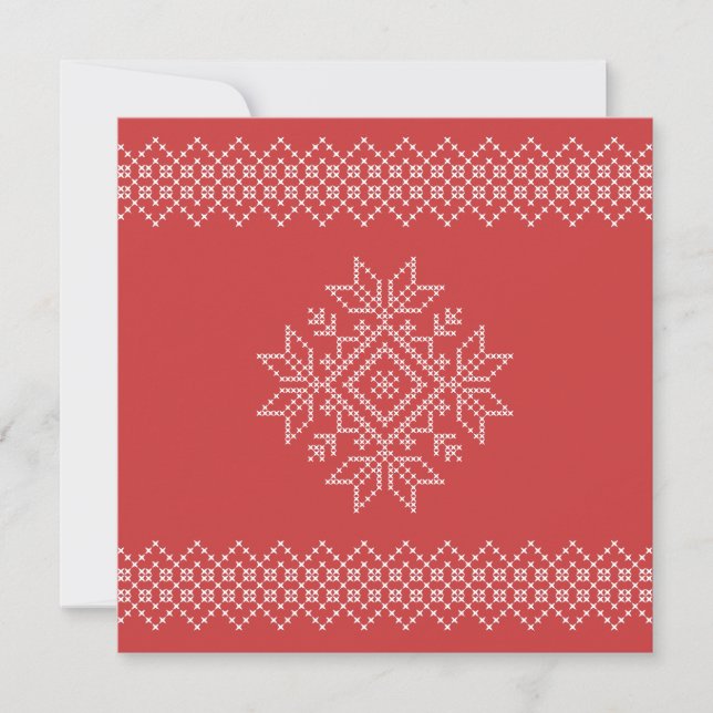 Carte Saison Noël rouge flocon de neige nordique (Devant)