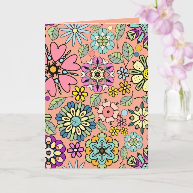 Carte Saison Printemps Retro Couleurs Fleurs Motif sans  (Orchidée)