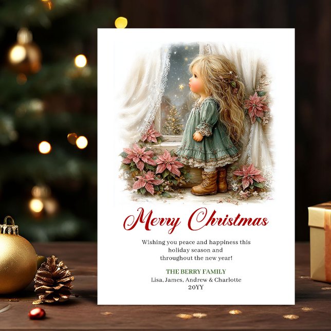Carte Saisonnière Conception de Scène de Fêtes ave (Seasonal Card Cute Little Girl Holiday Scene Design)
