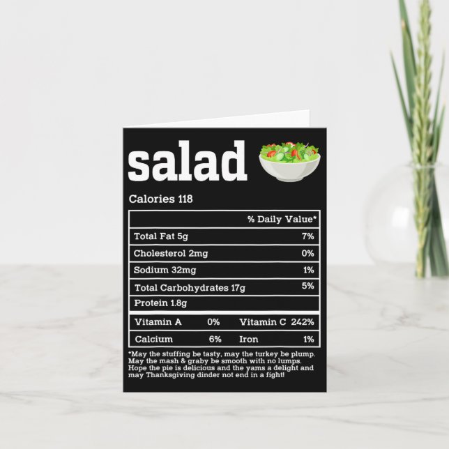 Carte Salade Valeur nutritive Thanksgiving Aliments Homm (Devant)