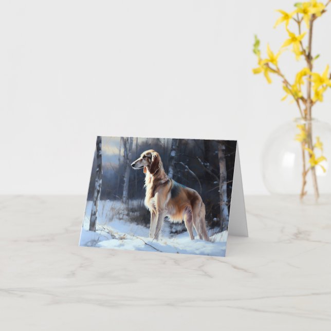 Carte Saluki Qu'il neige Noël (Fleur jaune)