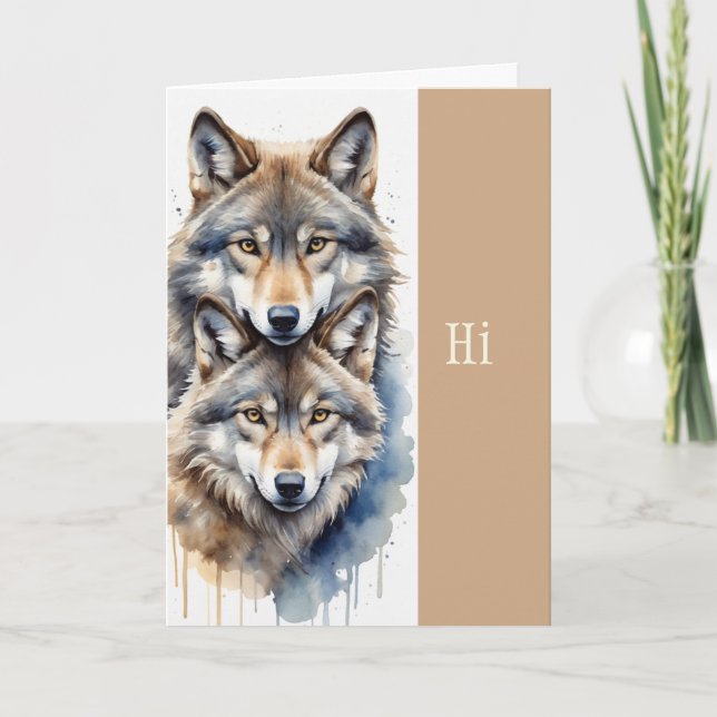 Carte Salut Bonjour la pensée de vous deux loups (Devant)