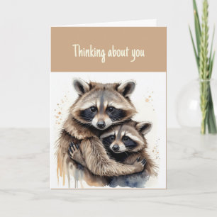 Carte Salut Bonjour Penser à vous deux Raccoon Couple Hu
