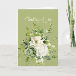 Carte Salut Bonjour Penser de vous Roses Blanches Verdur