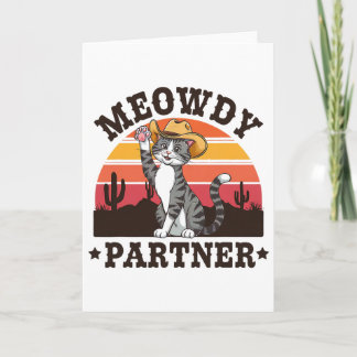 Carte Salut partenaire western drôle chat salut vintage