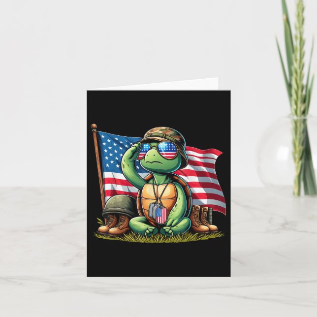 Carte Salut Tortue Américain Drapeau États-Unis Jour de  (Devant)