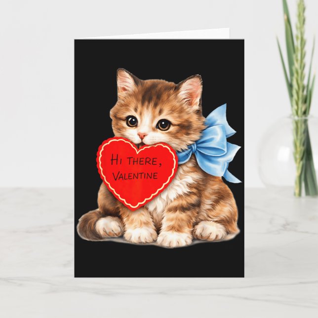 Carte Salut Valentin Mignon Chat Chaton Design D'amour  (Devant)