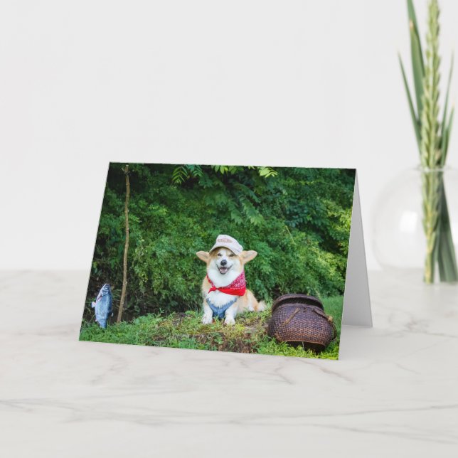 Carte Salutation blanche de Fisherman Corgi (Devant)