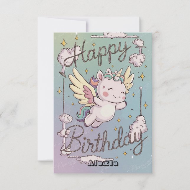 Carte Salutation cadeau Unicorn anniversaire (Devant)