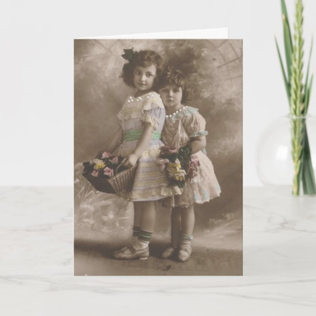 Carte Salutation d'anniversaire, Adorable filles Vintage (Devant)
