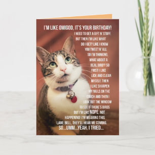 Carte Salutation D'Anniversaire Amusante D'Un Chat À Un