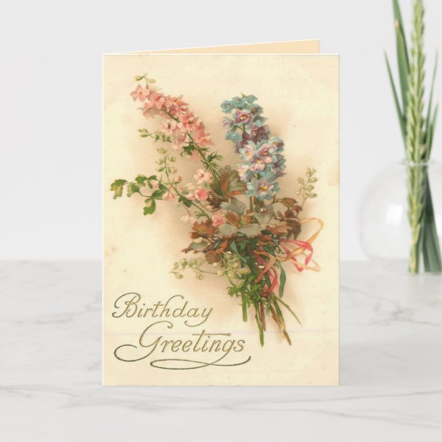 Carte Salutation d'anniversaire vintage avec Bouquet de  (Devant)