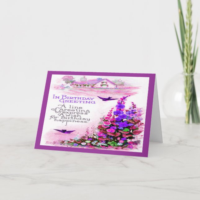 Carte Salutation d'anniversaire vintage avec fleurs (Devant)