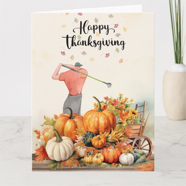 Carte Salutation d'automne de Thanksgiving pour Golfer (Devant)