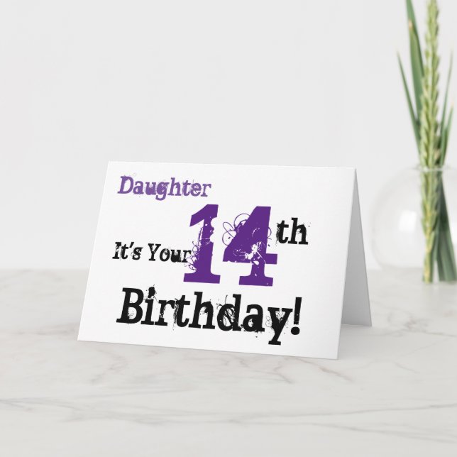 Carte Salutation de 14e anniversaire de la fille en noir (Devant)